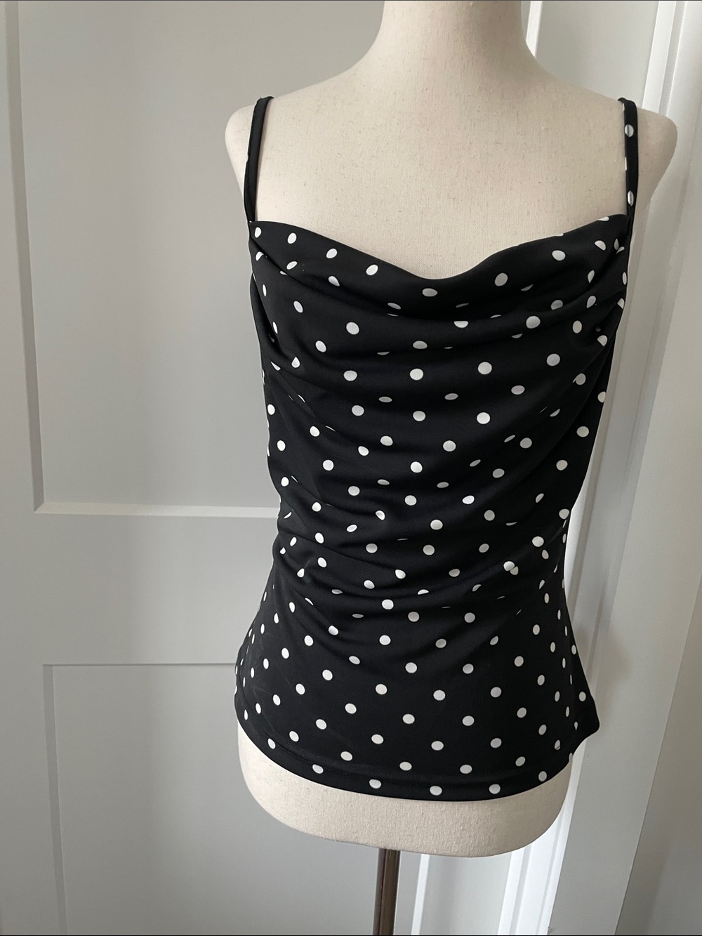 Vintage Black and White Polka Dot Cowl Neck Cami